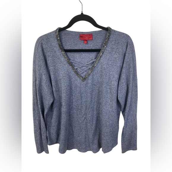Jennifer Lopez Sweaters - Jennifer Lopez Jeweled V-Neck Pullover Purplish Sweater Large Women’s EUC